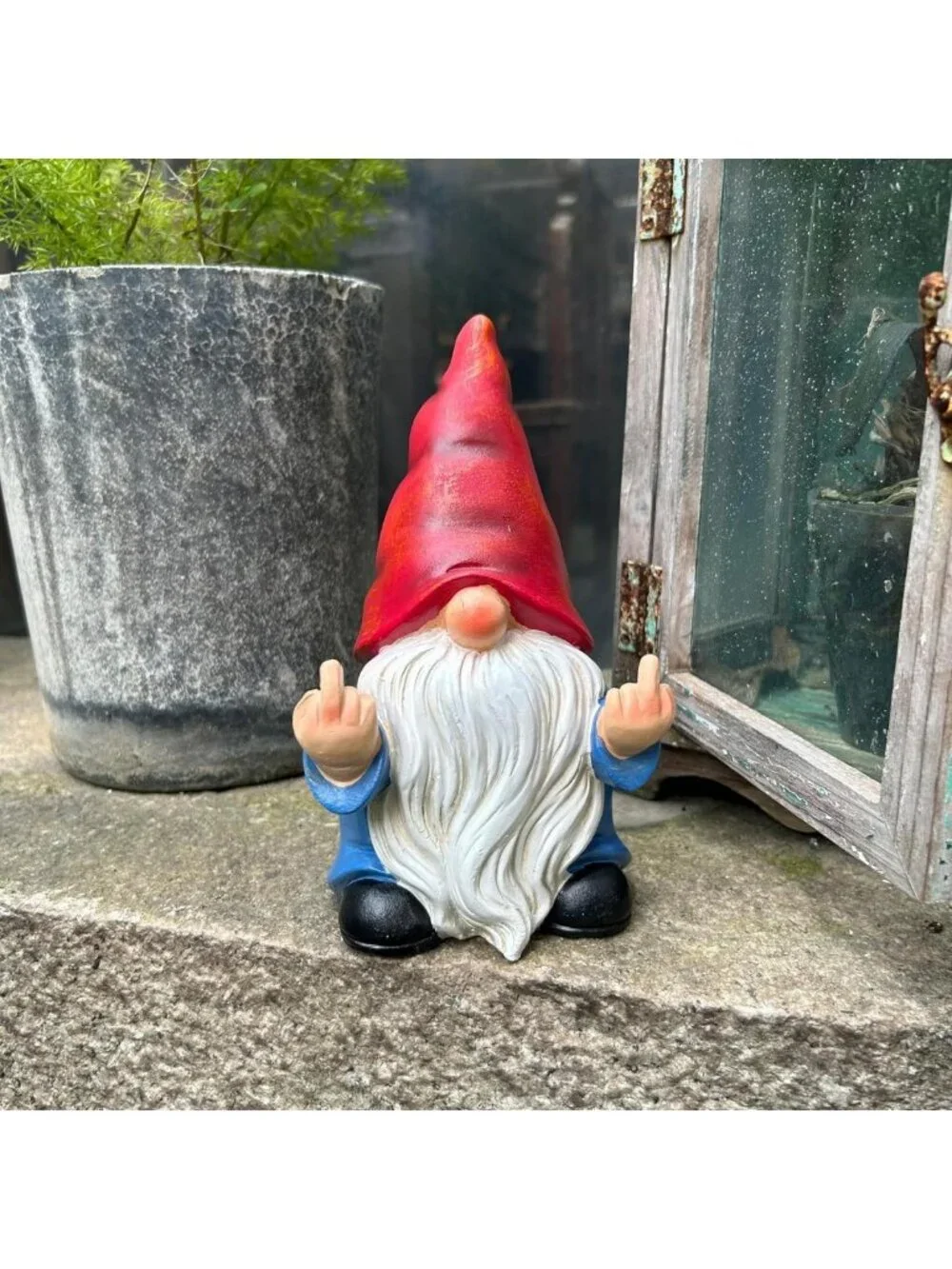 Naughty Middle Finger Gnome Statue 7.8in - Funny Garden Decor & Lawn Ornament